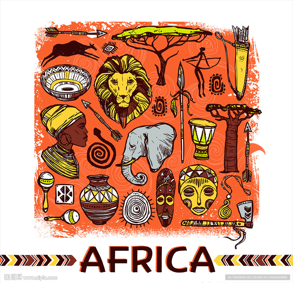 非洲服装印花插画素描手绘油画