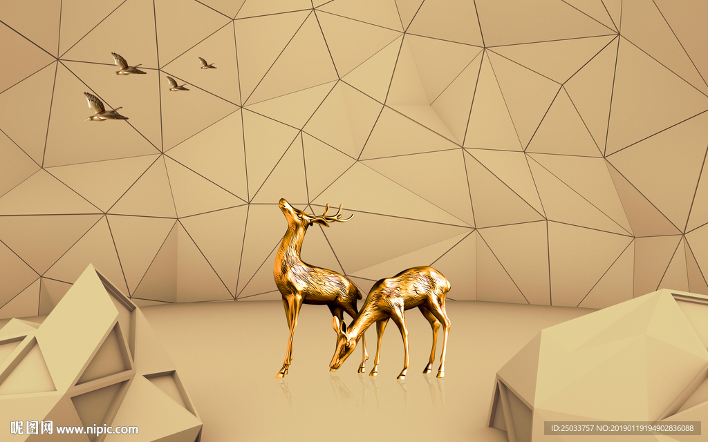 北欧金属麋鹿创意玄关屏风电视背