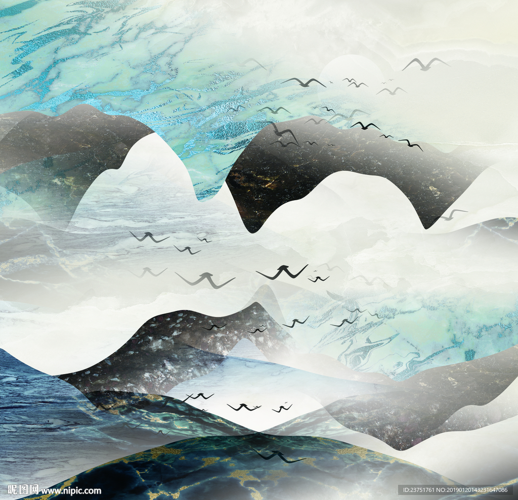 山水手绘挂画