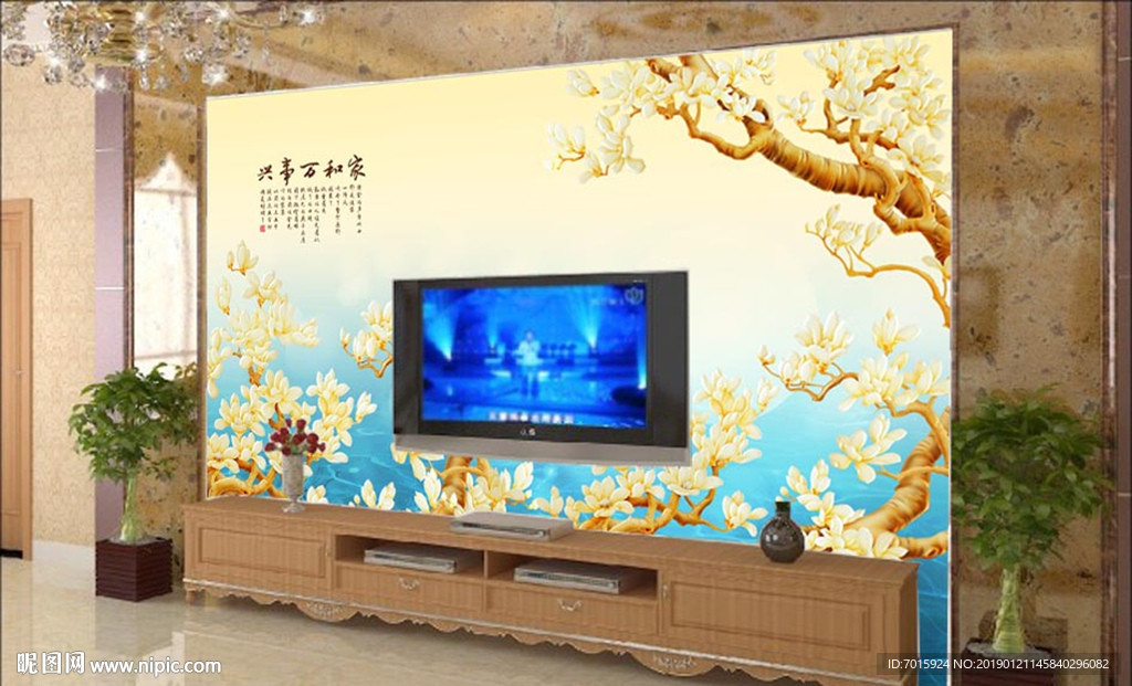 电视背景墙 客厅壁画 酒店壁画