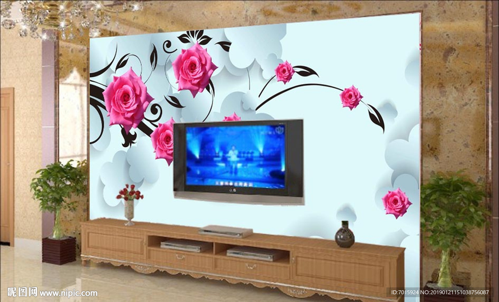背景墙 客厅 玫瑰倒影背景