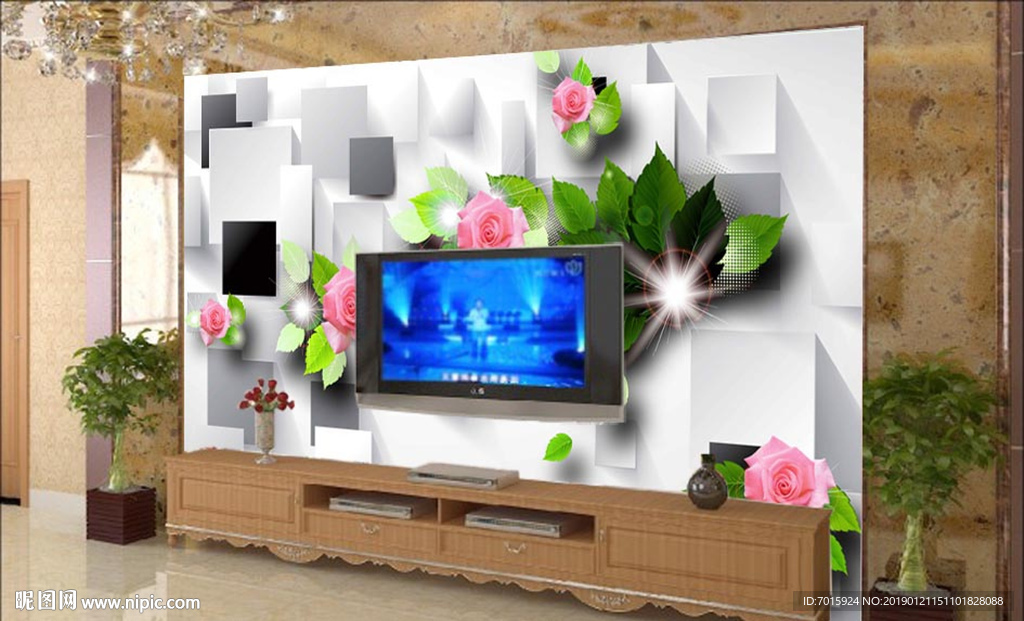 3D背景 玫瑰倒影背景墙