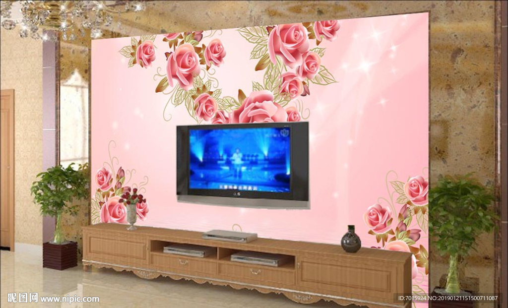 玫瑰客厅壁画 墙纸 壁纸