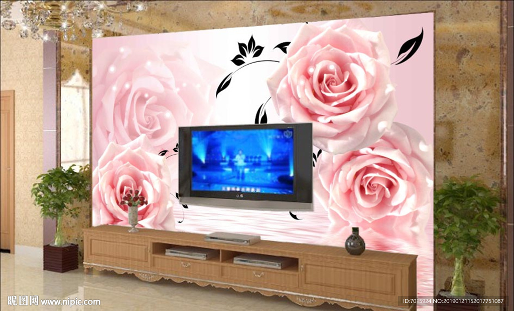 背景墙 粉红色玫瑰