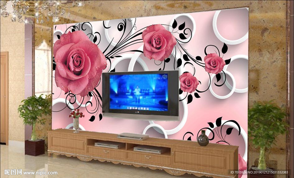 电视背景墙 浪漫 时尚玫瑰墙画