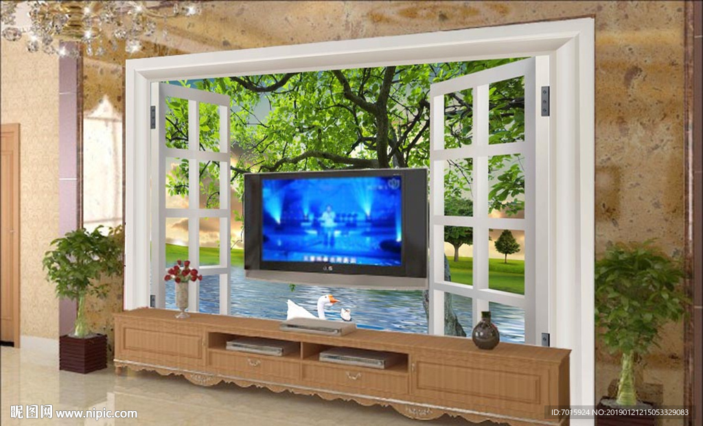 风景画电视背景墙