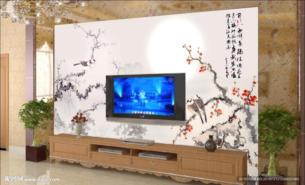 梅花背景 工笔竹子