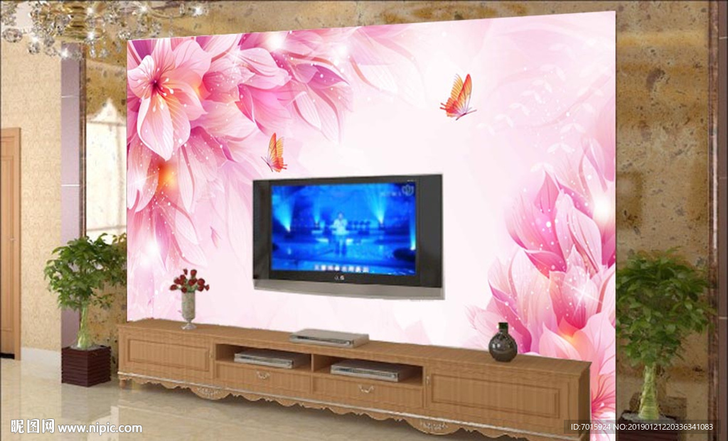 电视背景墙 背景梦幻花朵