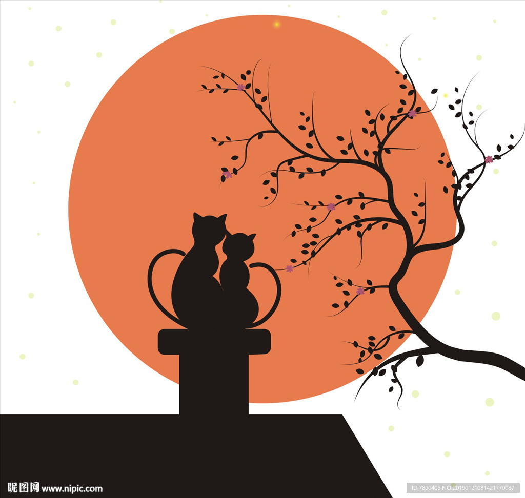 硅藻泥月光下的小猫矢量图