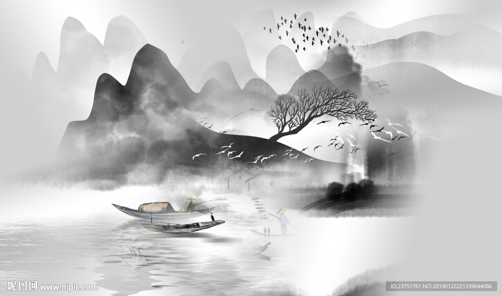 黑白山水