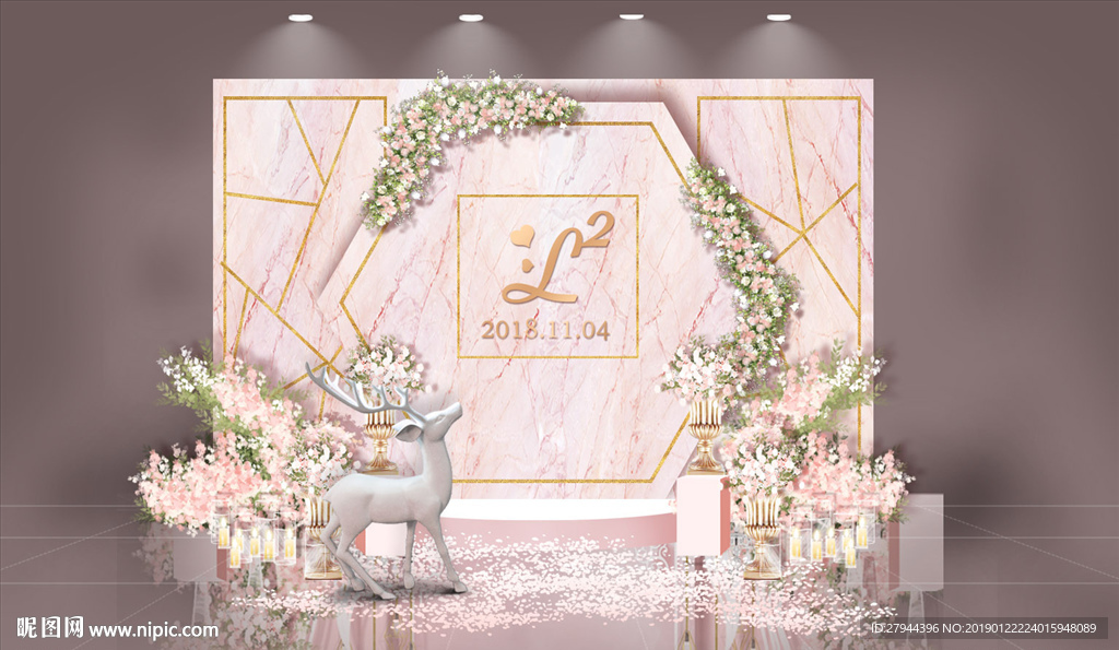 粉色大理石婚礼迎宾区