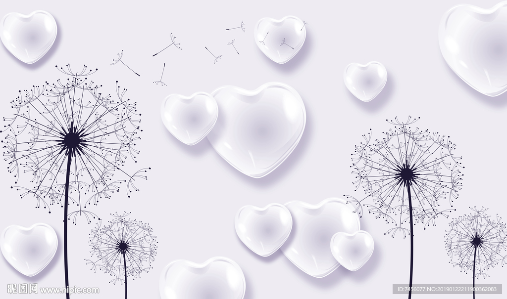 爱心蒲公英简约立体背景墙