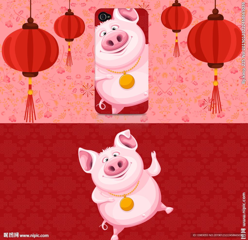 笑可爱过年小猪手机壳