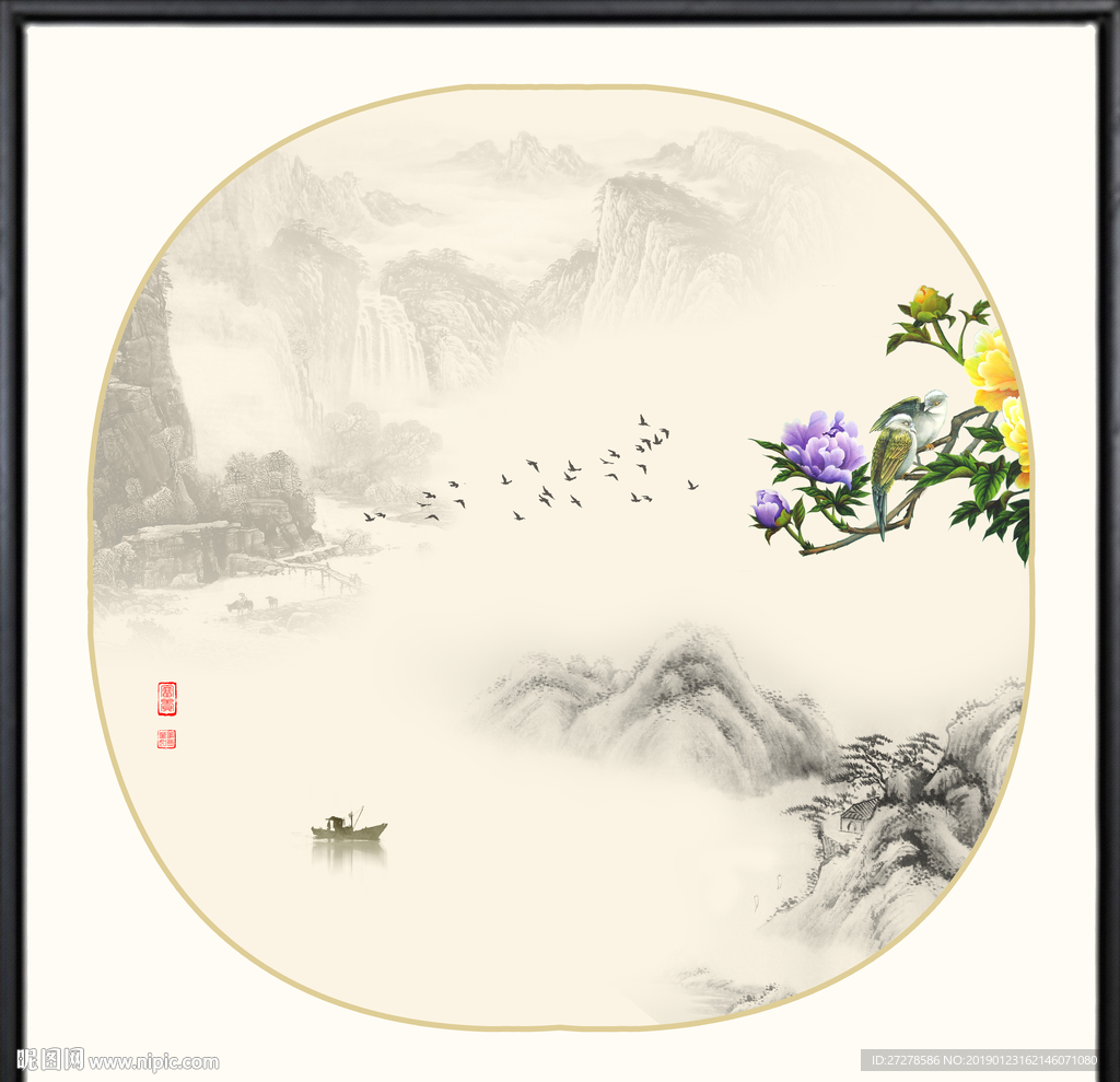 大型新中式山水花鸟装饰画