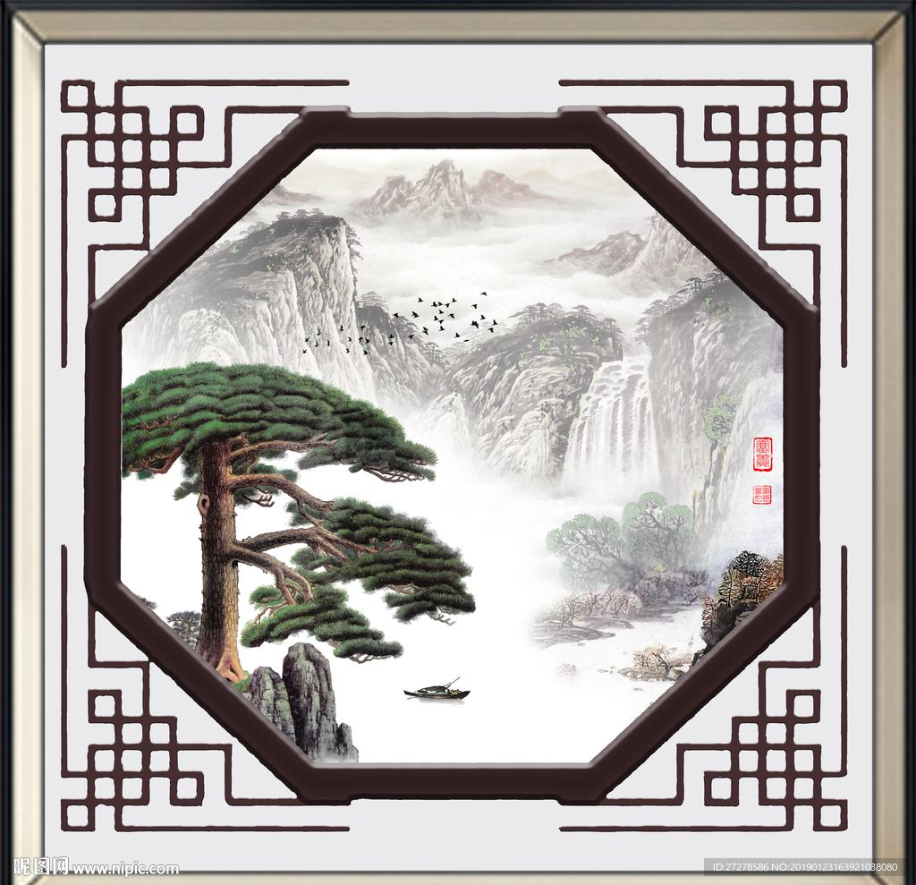 正方形山水画