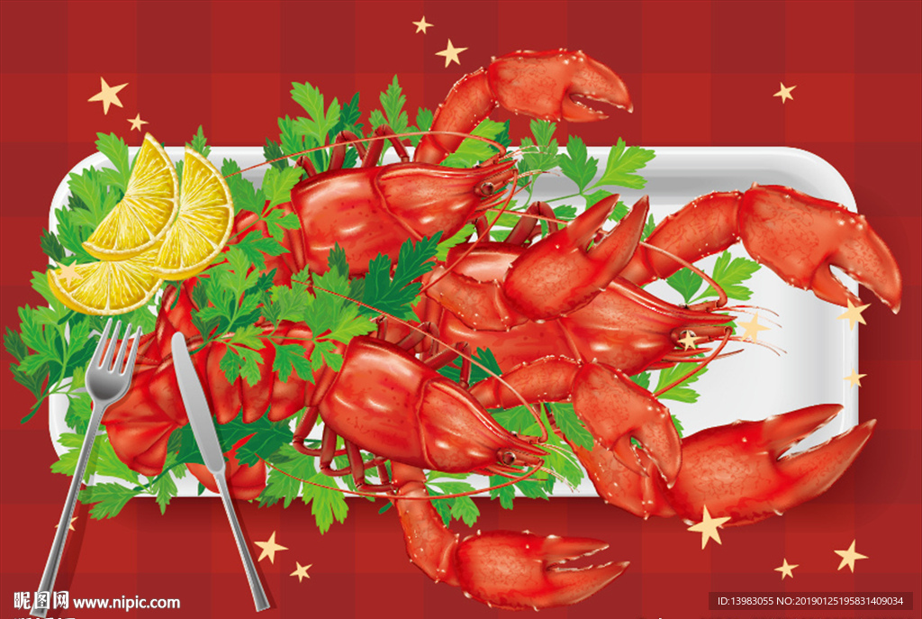 中华美食美味龙虾和牡蛎菜肴