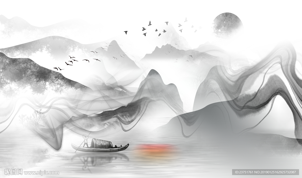 黑白山水画