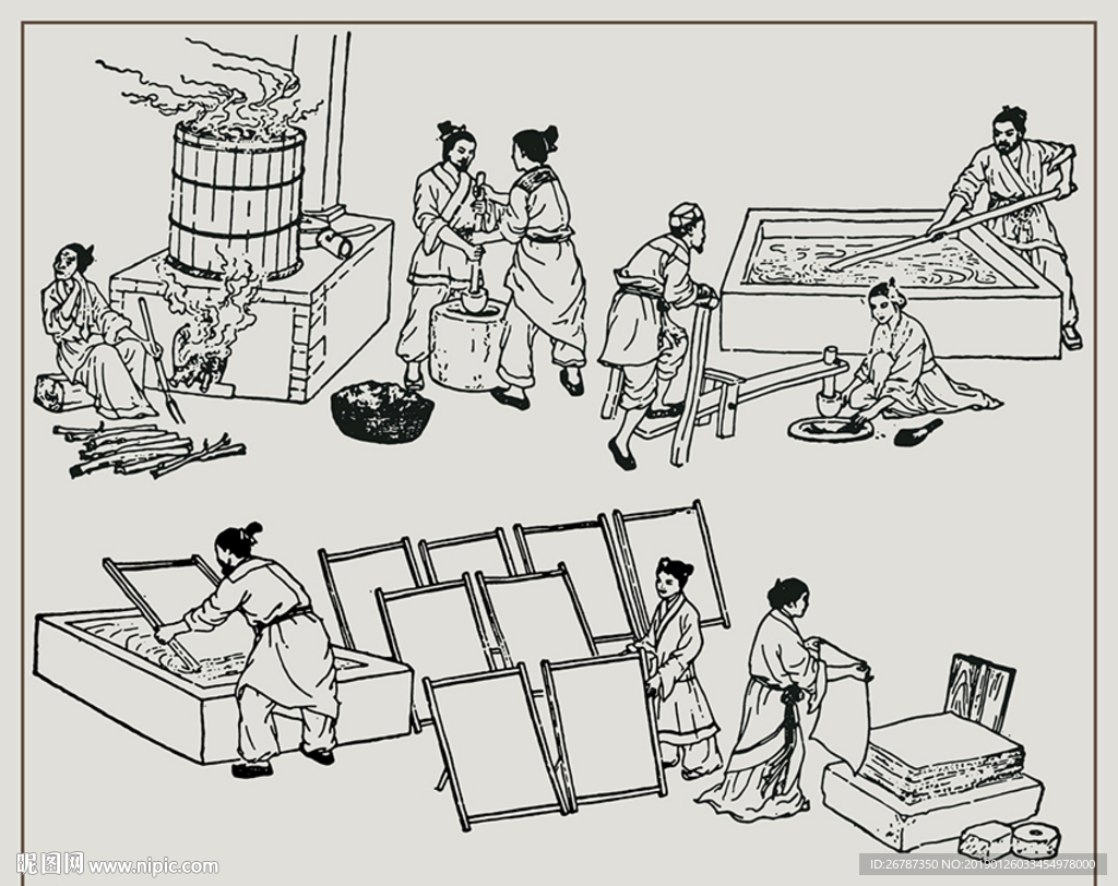 古代四大发明的简笔画图片