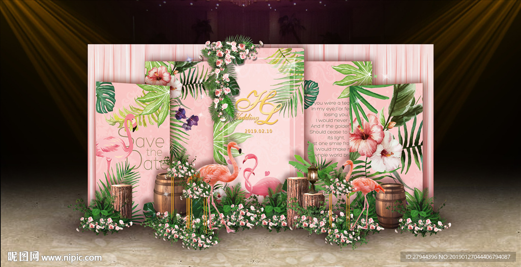 粉色森系婚礼迎宾区