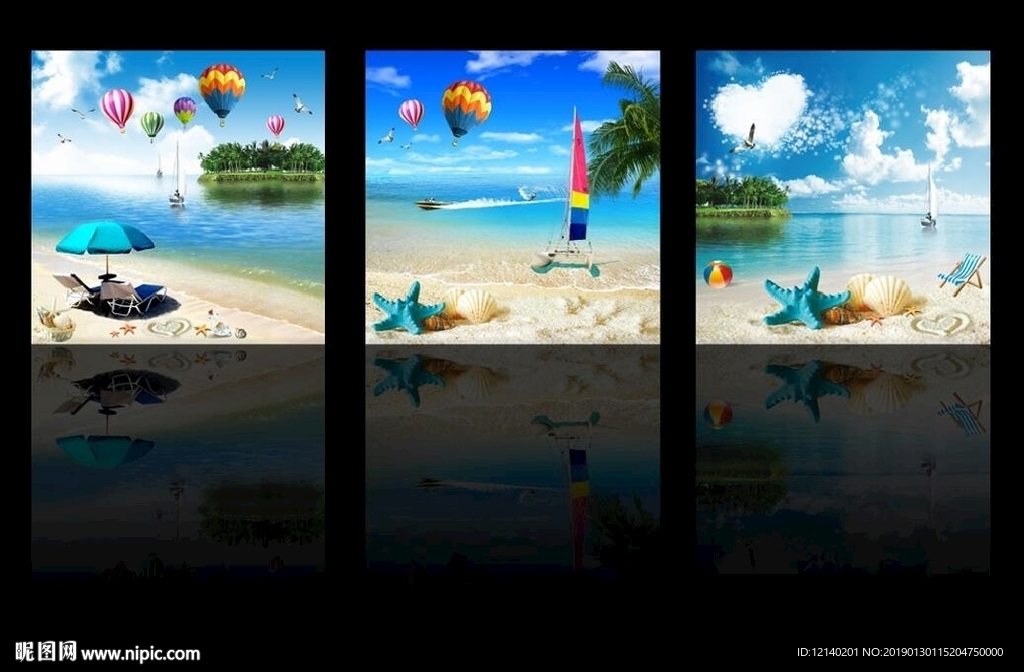 大海沙滩三联画