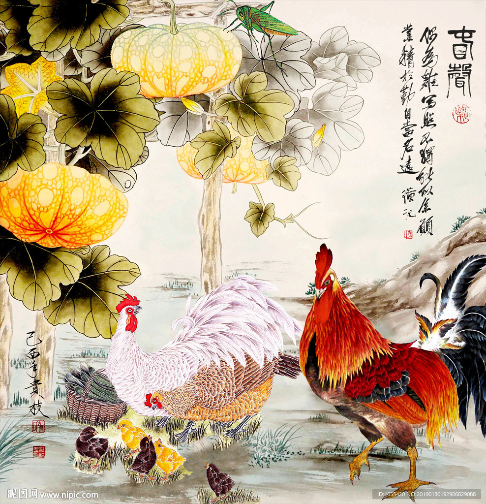 国画公鸡海报