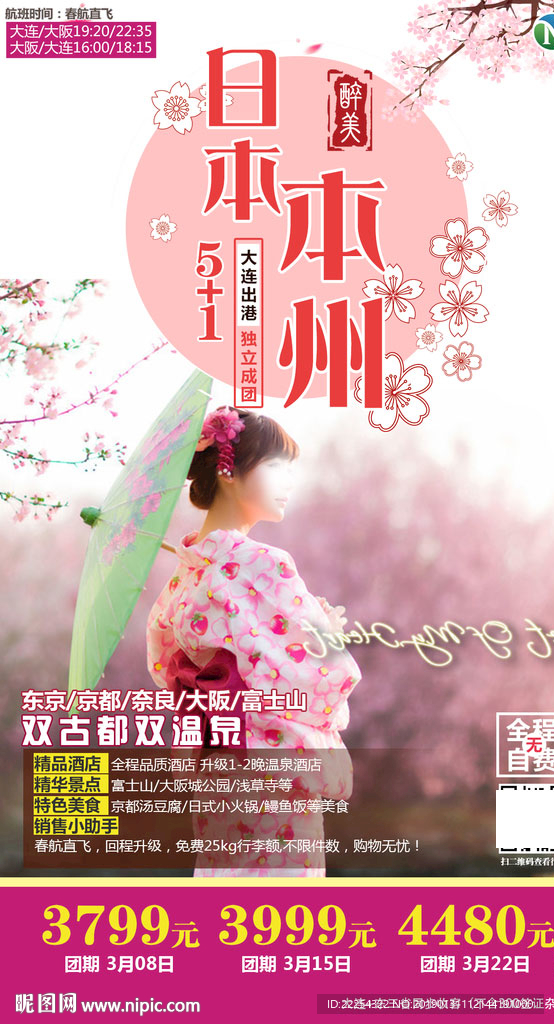 日本樱花 日本旅游 3月海报