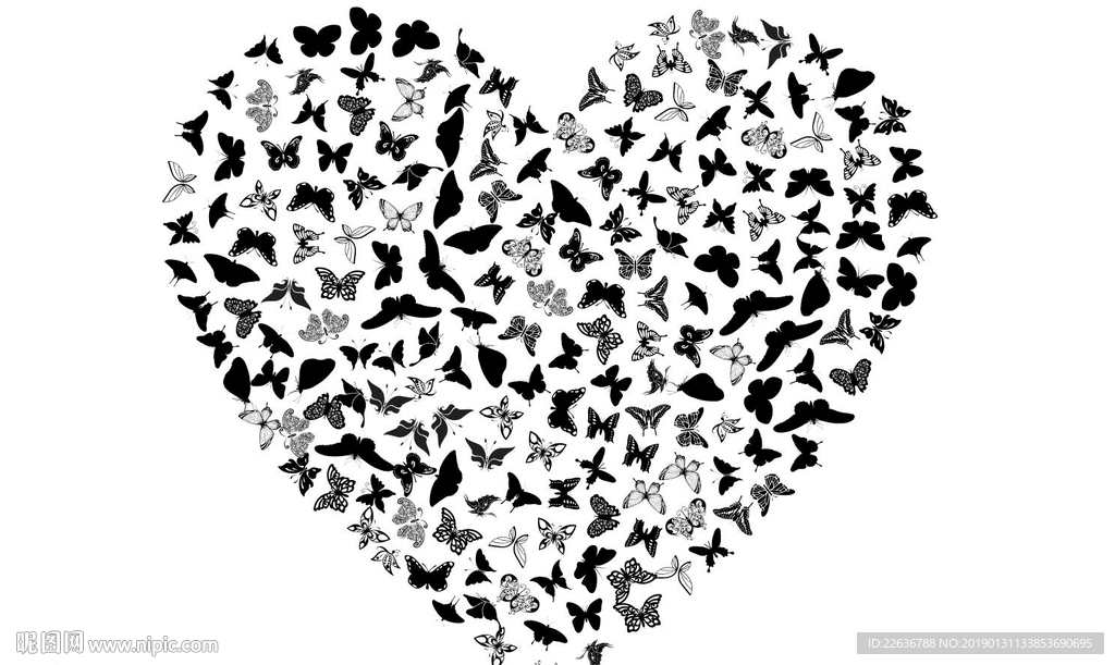 AI矢量蝴蝶组成心形爱情