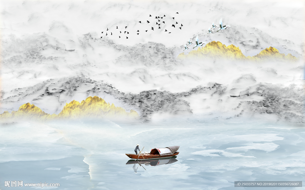 创意大理石山水玄关屏风电视背景