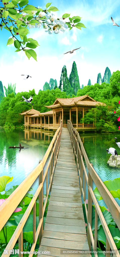 山水走道玄关背景