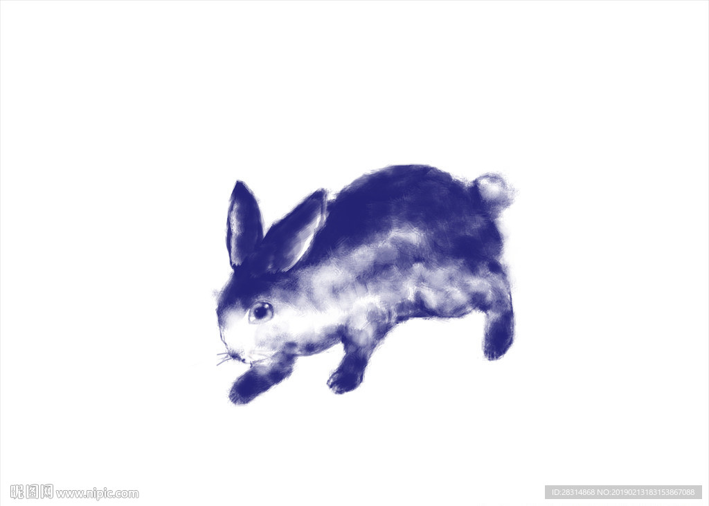 十二生肖 手绘青花系列 兔