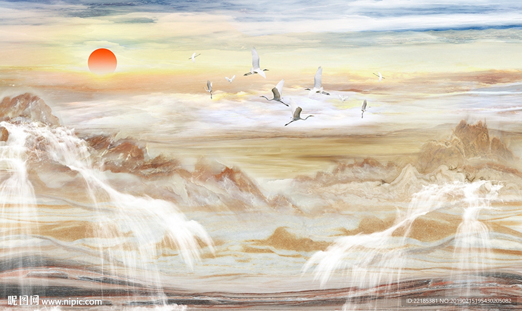 创意大理石流水生财背景墙