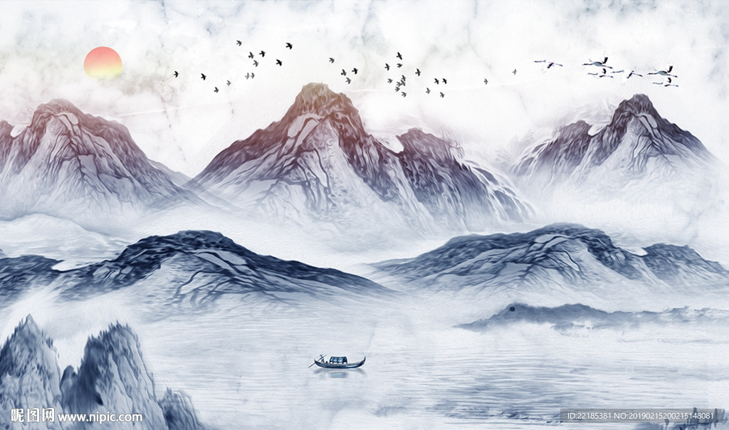 大理石水墨山水意境背景墙