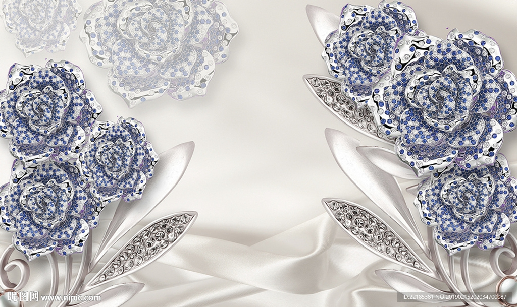 镶钻花枝炫丽花卉珠宝背景墙