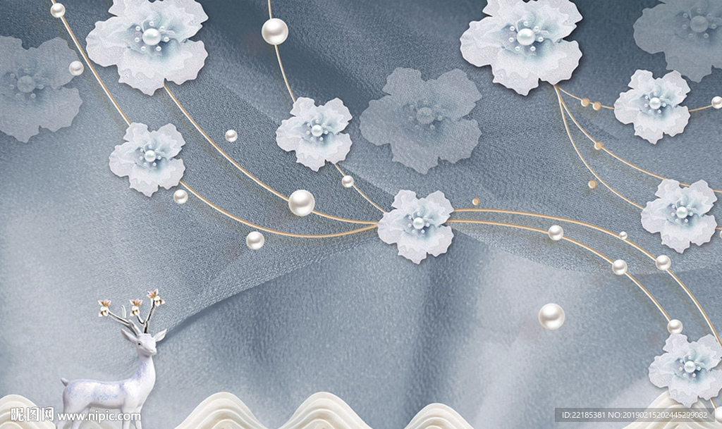 山峦麋鹿花卉珠宝背景墙
