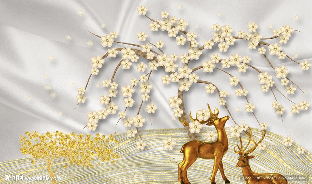 现代金鹿梅花开背景墙