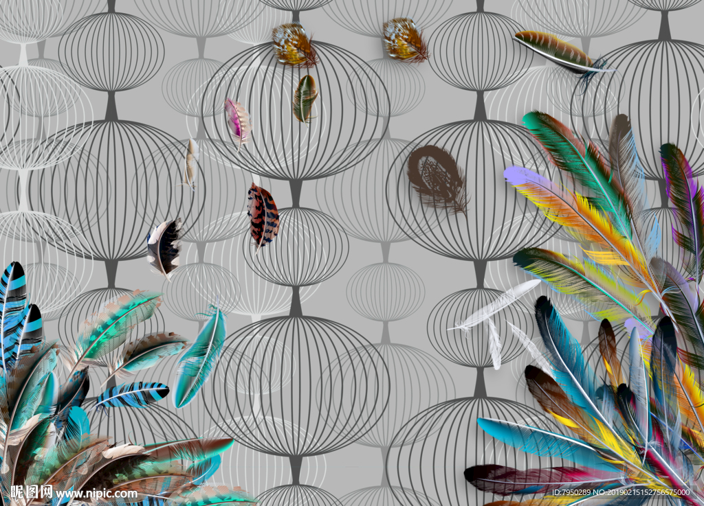 现代简约羽毛背景墙