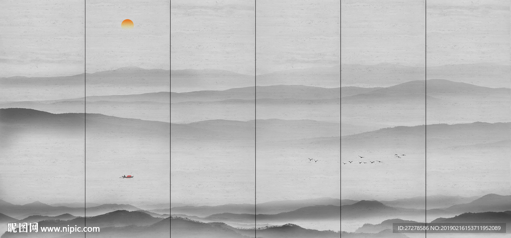 大型山水壁画山水屏风山水移门