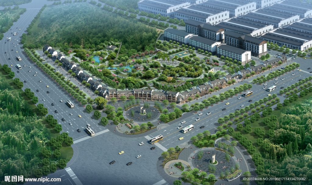 园林景观鸟瞰 广场景观节点