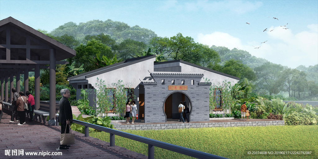 农家乐 古建厕所设计 稻田景观