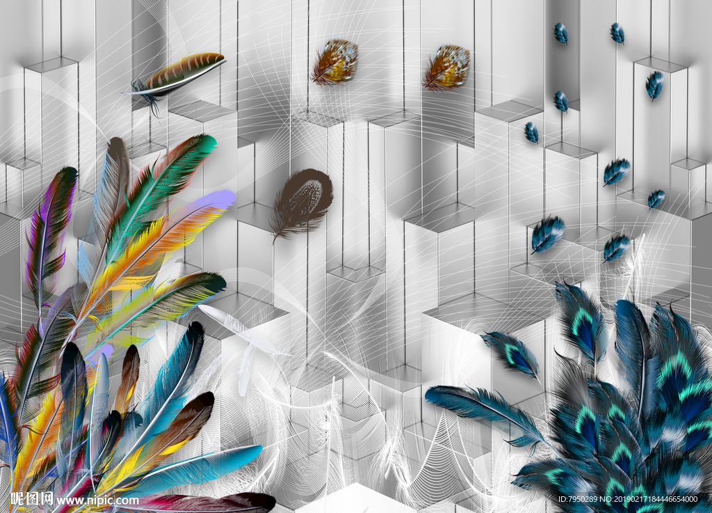 现代简约羽毛背景墙