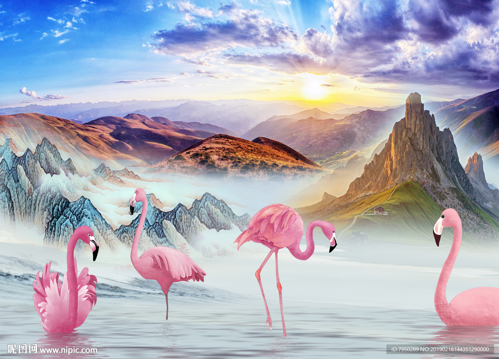 北欧火烈鸟背景墙