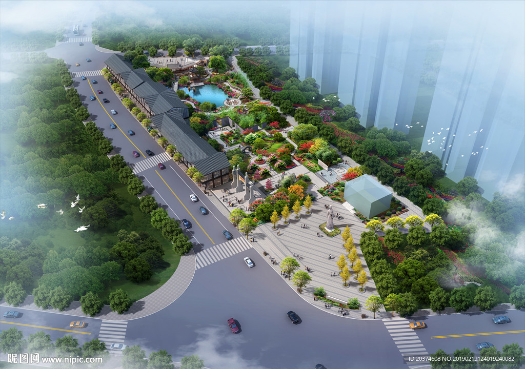 公园绿化鸟瞰 景观节点