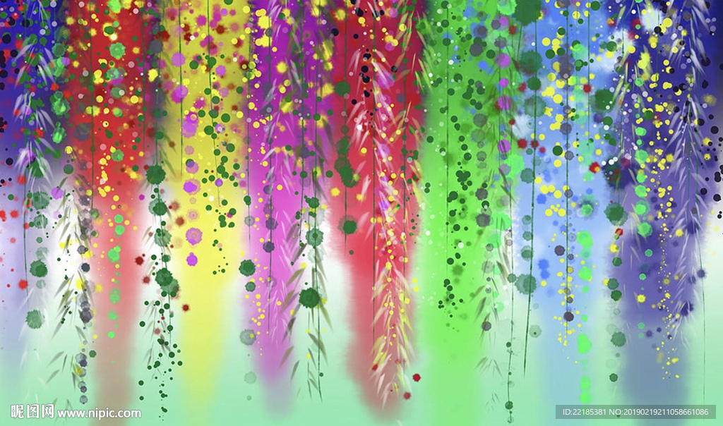 现代手绘抽象花藤油画背景墙