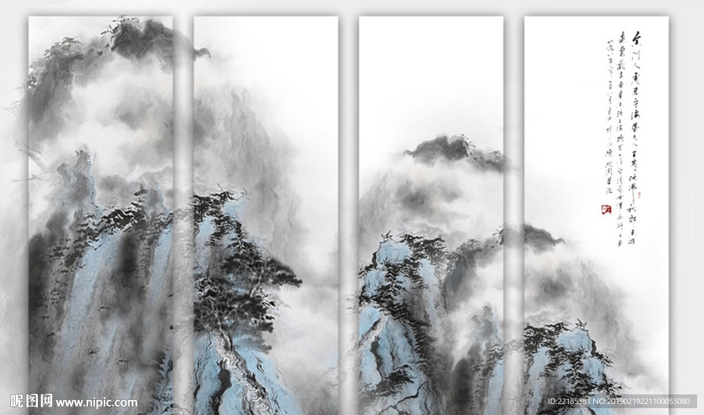 意境水墨山水新中式背景墙