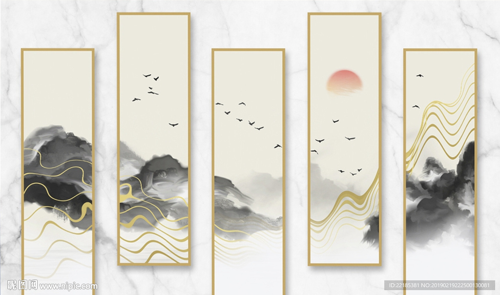 抽象意境禅意水墨山水背景墙