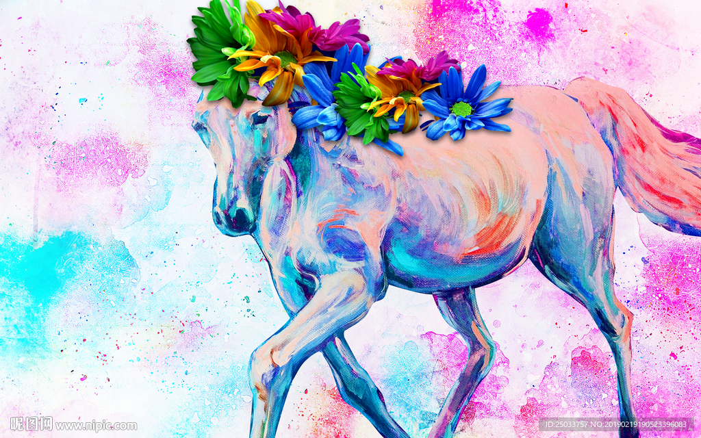 时尚北欧色彩油画马玄关屏风电视