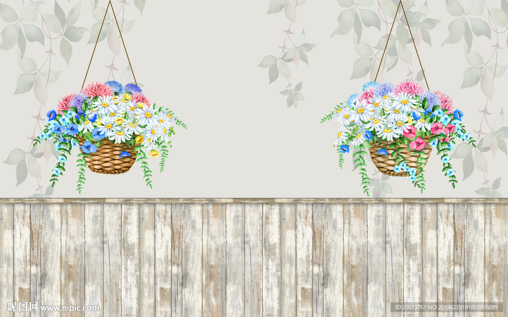 手绘花朵木板玄关屏风电视背景墙