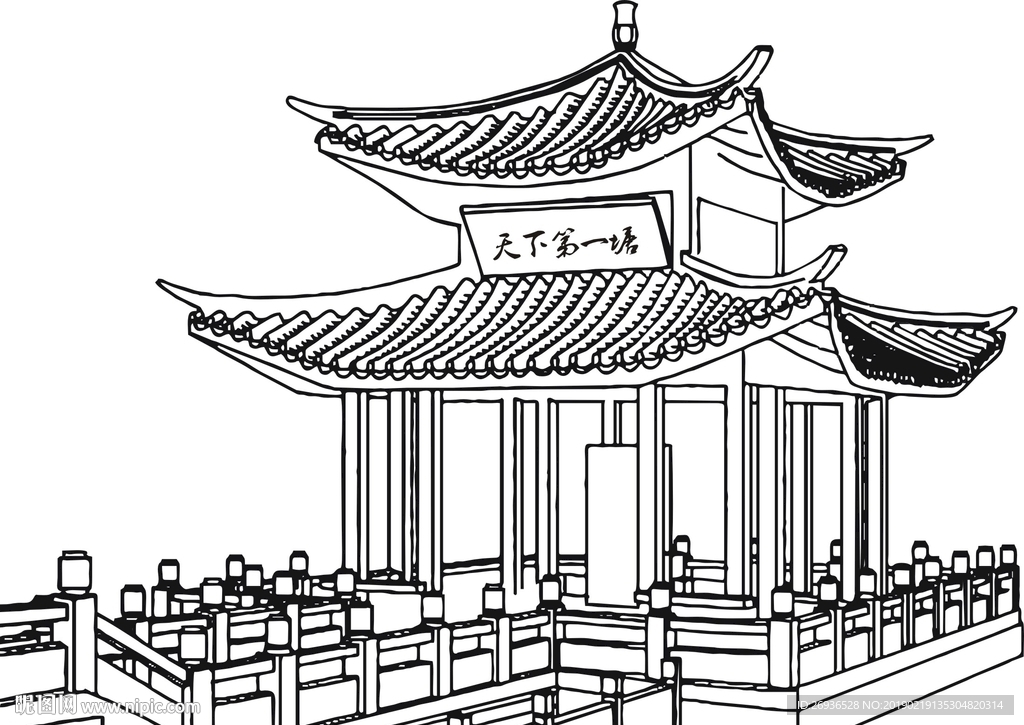 安丰塘建筑矢量线图