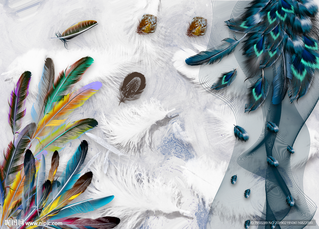 现代简约羽毛背景墙