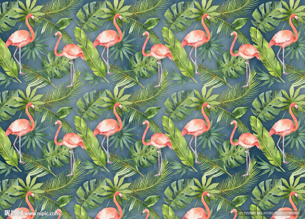 热带雨林火烈鸟背景墙